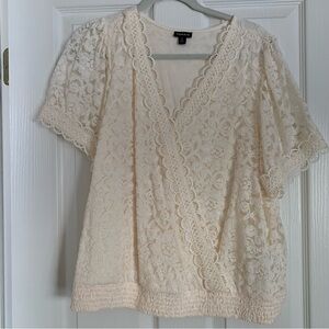 Torrid Cream Lace Wrap Top